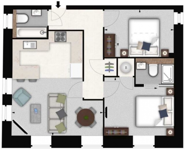 Floor Plan Image for 2 Bedroom Flat to Rent in Palace Wharf, Rainville Road, London