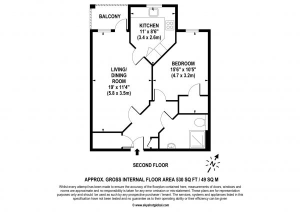 Floor Plan Image for 1 Bedroom Retirement Property for Sale in Augustus House, Virginia Water