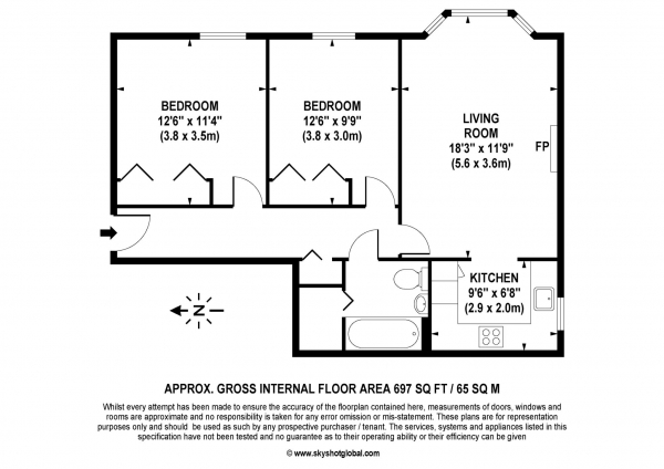 Floor Plan Image for 2 Bedroom Retirement Property for Sale in The Lodge, Egham