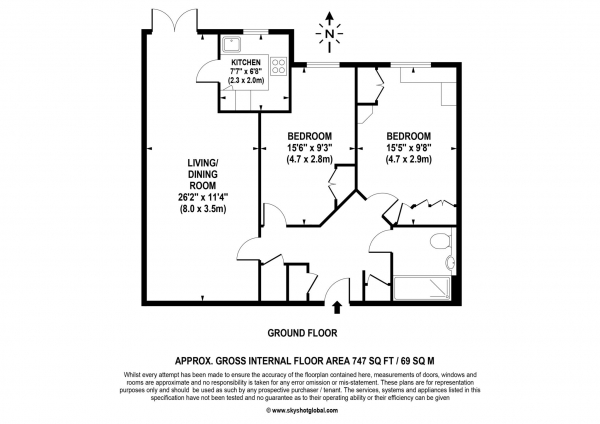 Floor Plan Image for 2 Bedroom Retirement Property for Sale in Albany Place, Egham