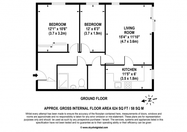 Floor Plan Image for 2 Bedroom Retirement Property for Sale in Huntsgreen Court, Bracknell