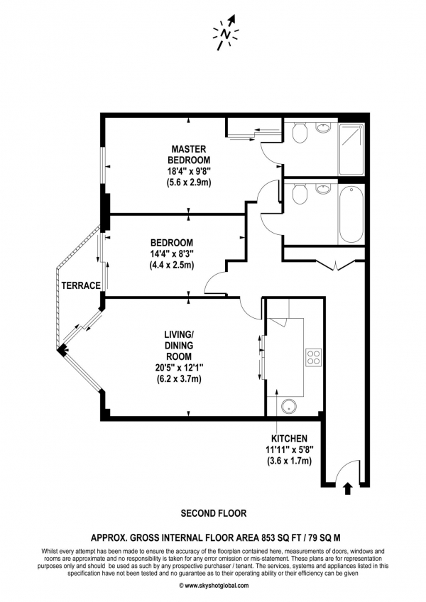 Floor Plan Image for 2 Bedroom Apartment for Sale in Battersea Reach, Wandsworth, SW18 1TW