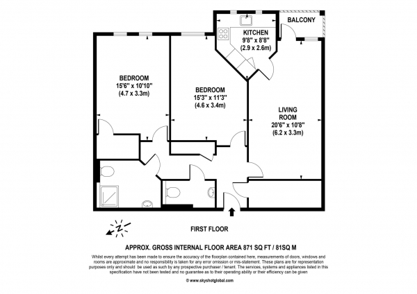 Floor Plan Image for 2 Bedroom Retirement Property for Sale in Augustus House, Virginia Water