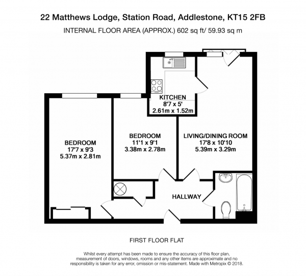 Floor Plan Image for 2 Bedroom Retirement Property for Sale in Matthews lodge, Addlestone