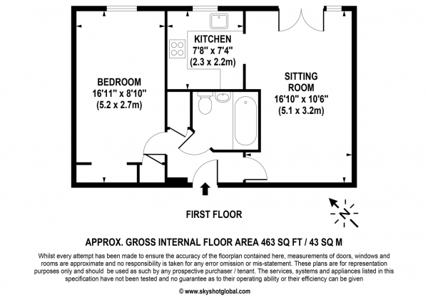 Floor Plan Image for 1 Bedroom Retirement Property for Sale in St Georges Court, Addlestone