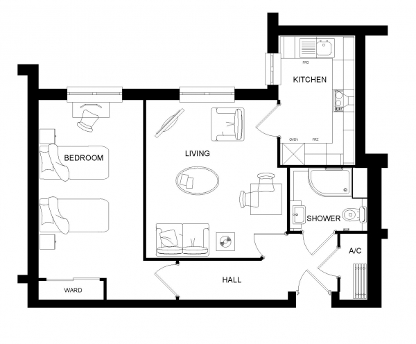 Floor Plan for 1 Bedroom Retirement Property for Sale in Churchfield Road, Walton On Thames, KT12, 2EZ -  &pound275,000