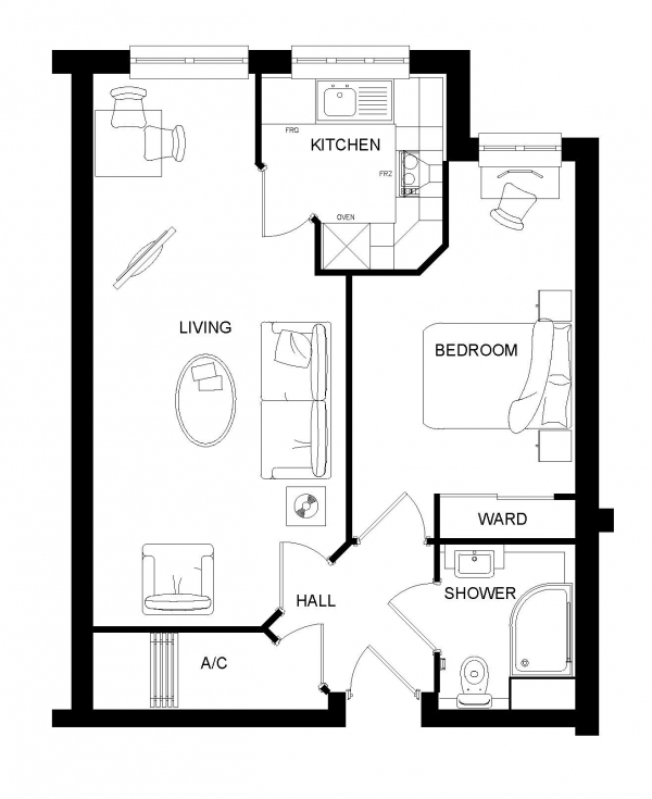 Floor Plan Image for 1 Bedroom Retirement Property for Sale in Churchfield Road, Walton On Thames