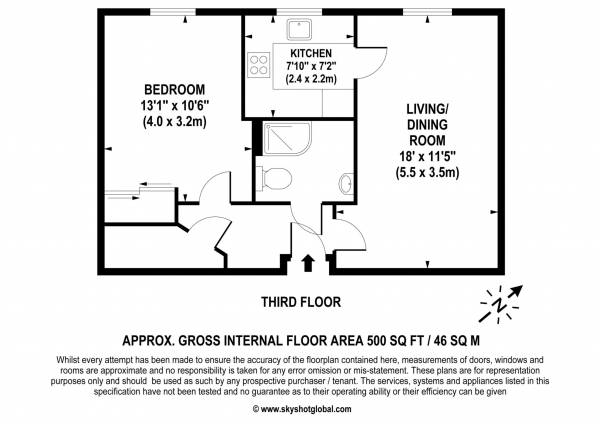 Floor Plan for 1 Bedroom Retirement Property for Sale in Churchfield Road, Walton On Thames, KT12, 2EZ -  &pound199,950