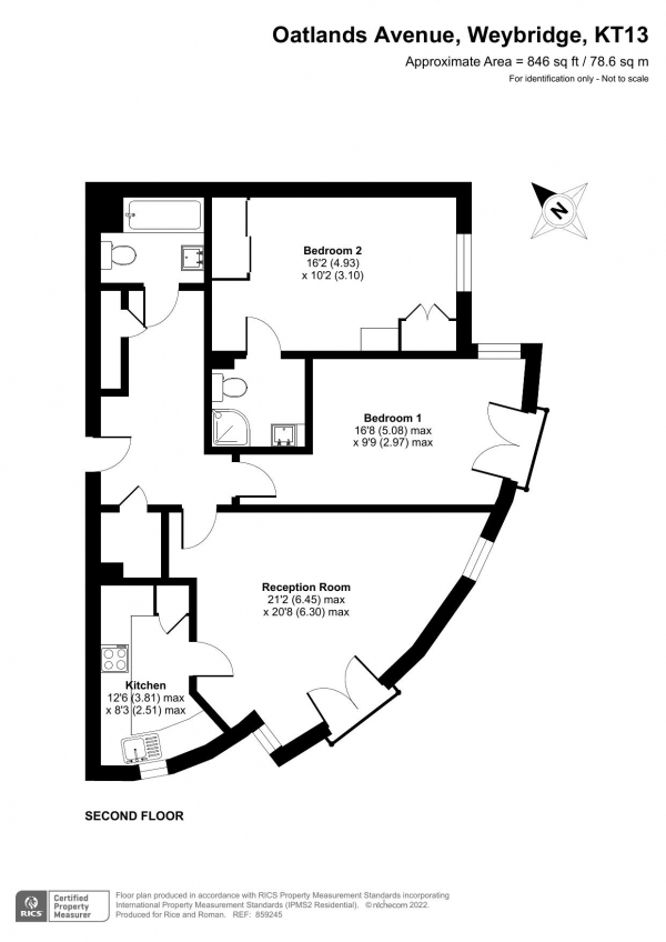 Floor Plan Image for 2 Bedroom Retirement Property to Rent in Oatlands Avenue, Weybridge