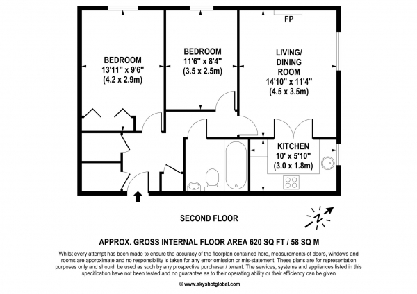 Floor Plan Image for 2 Bedroom Retirement Property for Sale in Gibson Court, Hinchley Wood