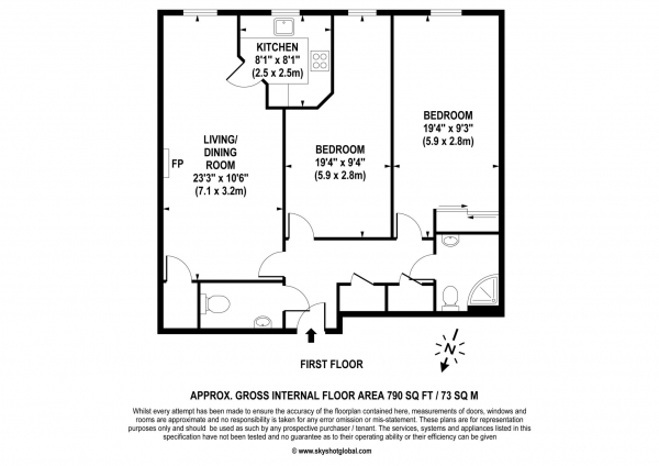 Floor Plan for 2 Bedroom Retirement Property for Sale in Ash Lodge, Walton On Thames, KT12, 2EZ -  &pound310,000