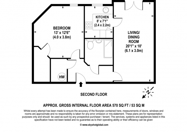 Floor Plan for 1 Bedroom Retirement Property for Sale in Meadows House, Walton On Thames, KT12, 1PG -  &pound205,000