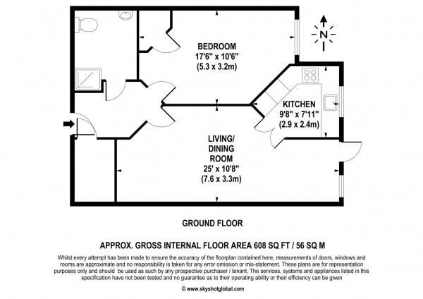 Floor Plan Image for 1 Bedroom Retirement Property for Sale in Elles House, Wallington