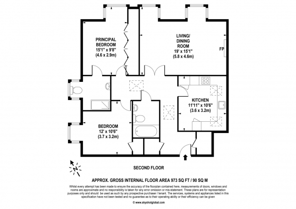 Floor Plan Image for 2 Bedroom Retirement Property for Sale in Claremont Place, Claygate