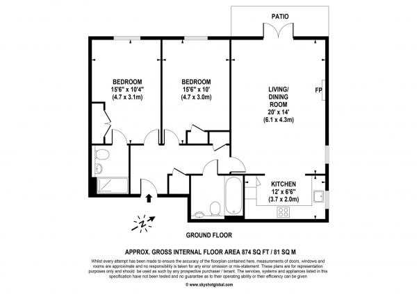 Floor Plan Image for 2 Bedroom Retirement Property for Sale in Templeton Court, Hampton