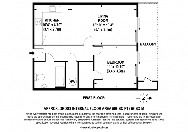 Floor Plan for 1 Bedroom Retirement Property for Sale in Meadows House, Walton On Thames, KT12, 1PG -  &pound279,950