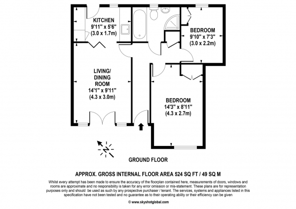 Floor Plan Image for 2 Bedroom Retirement Property for Sale in Northumbria Court, Richmond