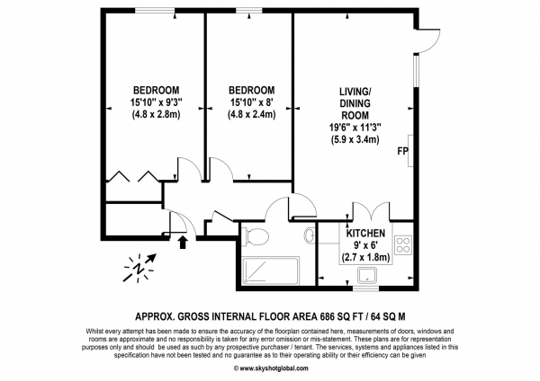 Floor Plan Image for 2 Bedroom Retirement Property for Sale in Gibson Court, Hinchley Wood