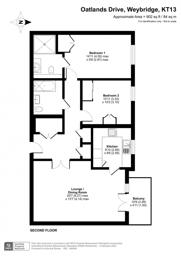 Floor Plan Image for 2 Bedroom Retirement Property for Sale in Austin Place, Weybridge