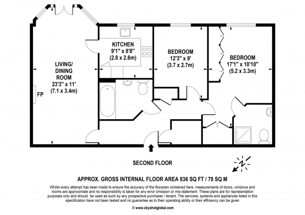 Floor Plan Image for 2 Bedroom Retirement Property for Sale in Harroway Manor, Fetcham