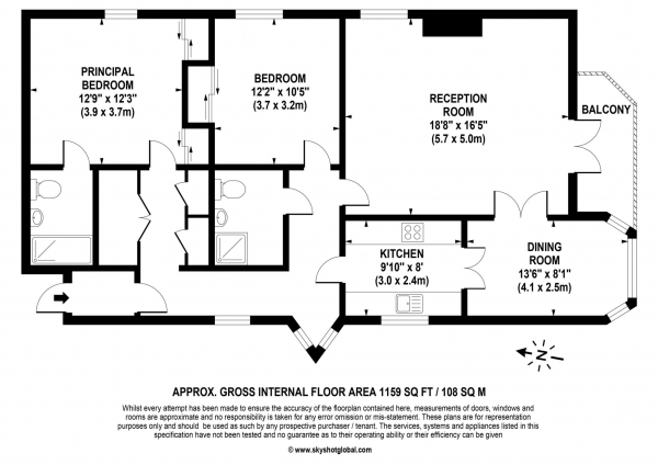 Floor Plan Image for 2 Bedroom Retirement Property for Sale in Esher Park Avenue, Esher