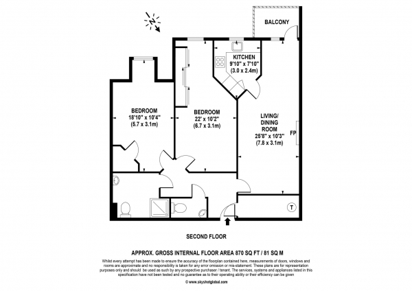 Floor Plan Image for 2 Bedroom Retirement Property for Sale in The Clockhouse, Guildford