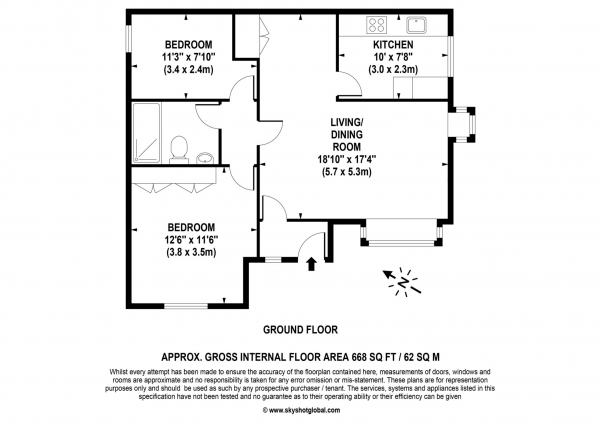 Floor Plan Image for 2 Bedroom Retirement Property for Sale in Oakmead Green, Epsom