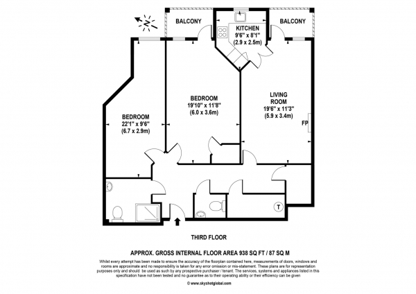 Floor Plan Image for 2 Bedroom Retirement Property for Sale in Elles House, Wallington