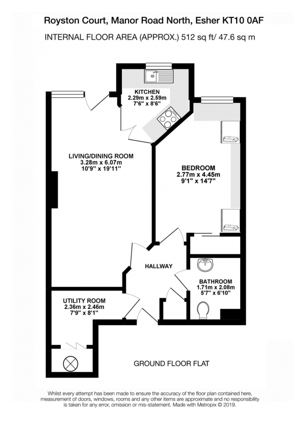 Floor Plan Image for 1 Bedroom Retirement Property for Sale in Royston Court, Hinchley Wood, KT10