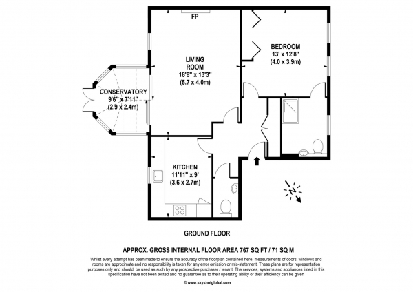 Floor Plan Image for 1 Bedroom Retirement Property for Sale in Fairlawn, Weybridge