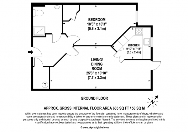 Floor Plan Image for 1 Bedroom Retirement Property for Sale in Liberty House, Raynes Park