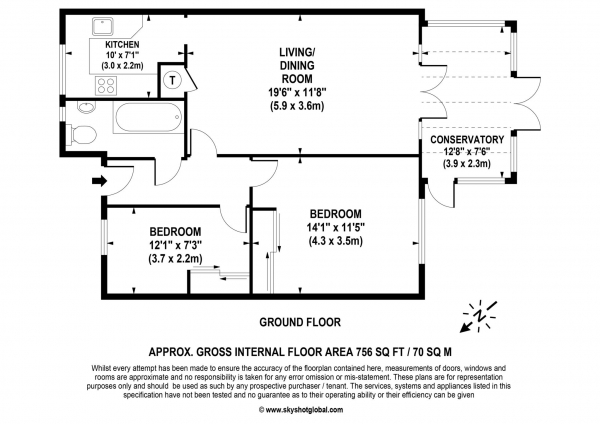 Floor Plan for 2 Bedroom Retirement Property for Sale in Derby Close, Epsom, KT18, 5QN -  &pound405,000