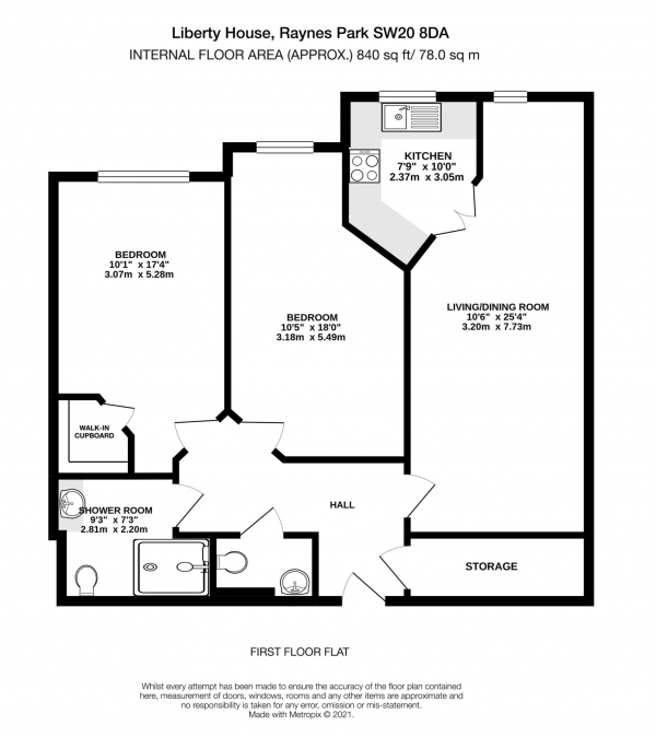 Floor Plan Image for 2 Bedroom Retirement Property for Sale in Liberty House, Raynes Park