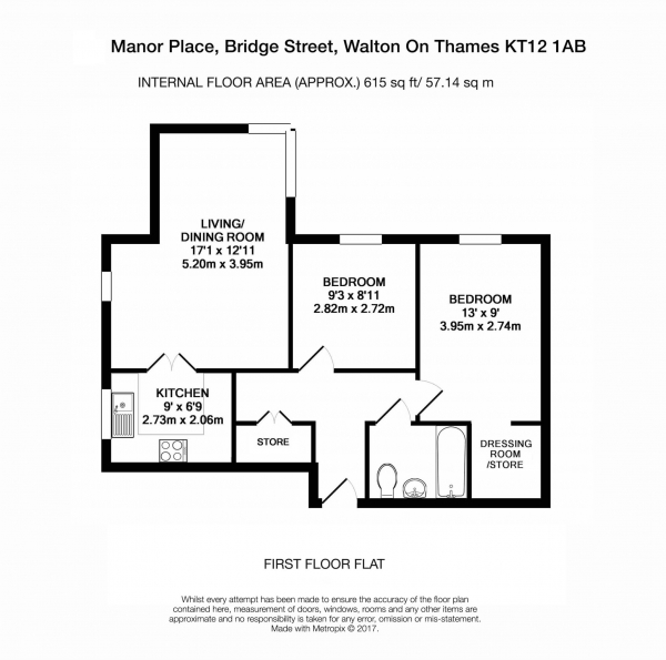 Floor Plan Image for 2 Bedroom Retirement Property for Sale in Manor Place, Walton On Thames