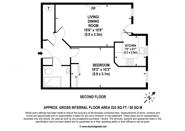 Floor Plan Image for 1 Bedroom Retirement Property for Sale in Gifford Lodge, Twickenham