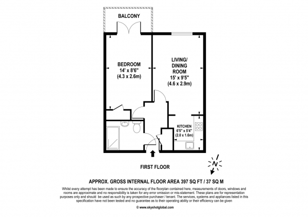 Floor Plan Image for 1 Bedroom Retirement Property for Sale in Alexandra Lodge, Weybridge