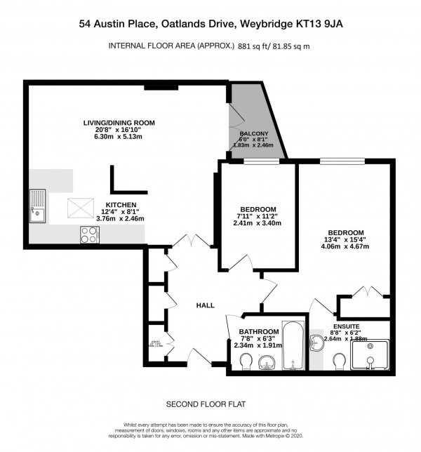 Floor Plan Image for 2 Bedroom Retirement Property for Sale in Austin Place, Weybridge