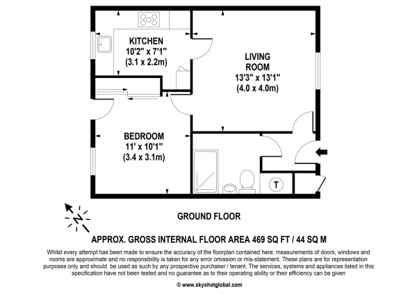 Floor Plan Image for 1 Bedroom Retirement Property for Sale in Village Gardens. Ewell