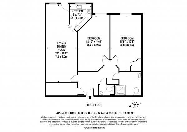 Floor Plan Image for 2 Bedroom Retirement Property for Sale in Elles House, Wallington