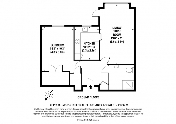 Floor Plan Image for 1 Bedroom Retirement Property to Rent in Fullerton Court, Teddington