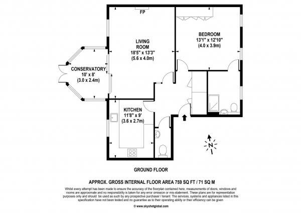 Floor Plan Image for 1 Bedroom Retirement Property for Sale in Fairlawn, Weybridge