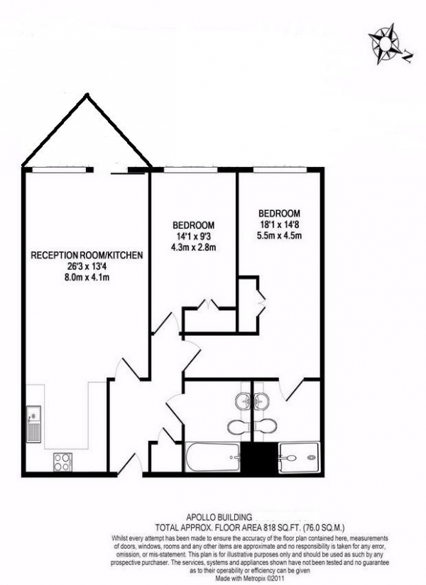 Floor Plan Image for 2 Bedroom Flat to Rent in Apollo Building, Isle of Dogs, E14