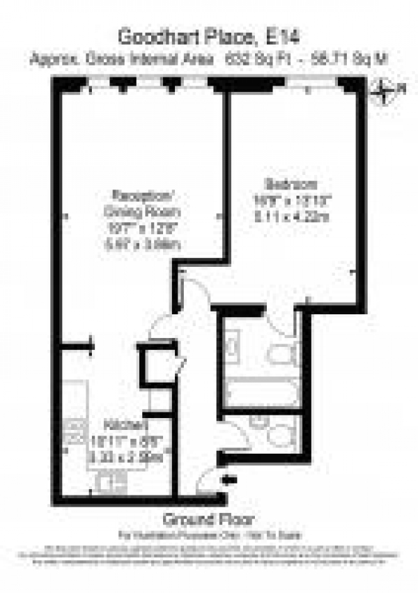 Floor Plan Image for 1 Bedroom Flat to Rent in Goodhart Place Limehouse E14