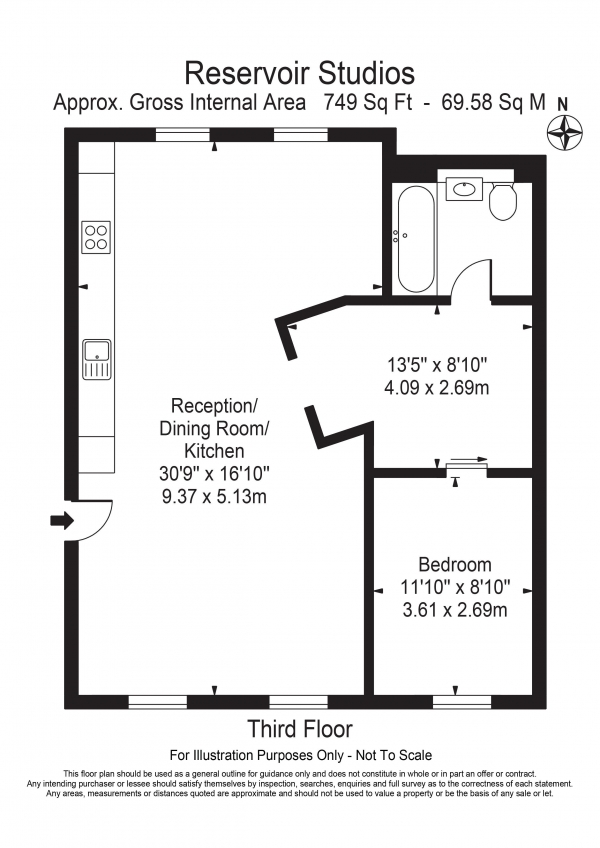 Floor Plan Image for 1 Bedroom Flat to Rent in Reservoir Studios Wapping E1W