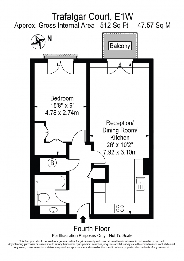 Floor Plan Image for 1 Bedroom Apartment to Rent in Trafalgar Court Wapping Wall Wapping E1W