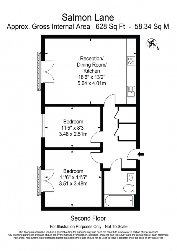 Floor Plan Image for 2 Bedroom Flat to Rent in 100 Salmon Lane Limehouse E14