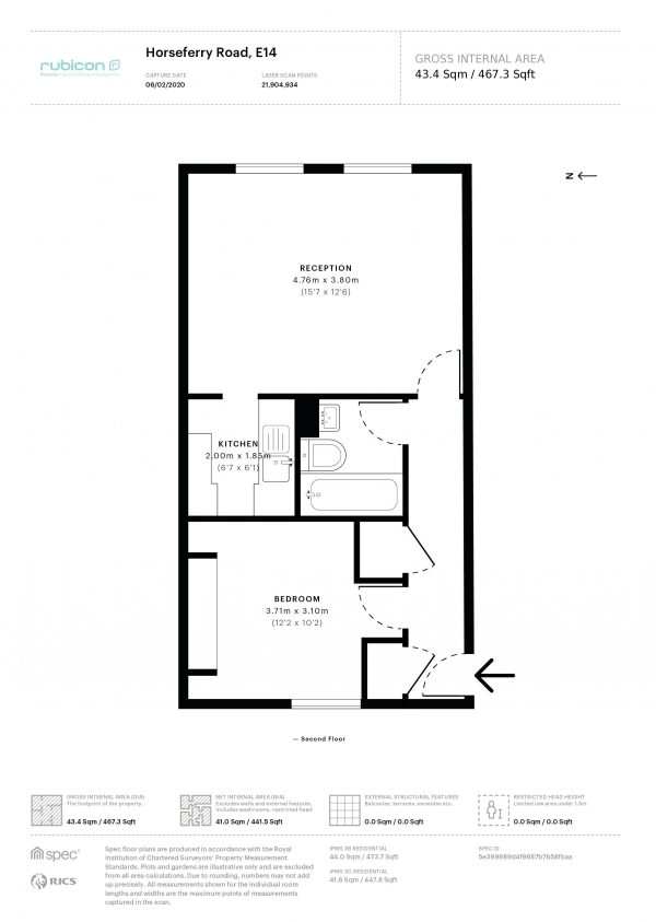 Floor Plan for 1 Bedroom Flat for Sale in Horseferry Road Limehouse E14, E14, 8DY -  &pound350,000