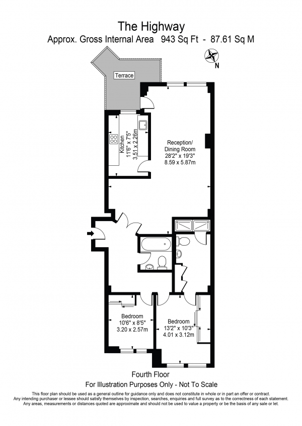 Floor Plan Image for 2 Bedroom Apartment to Rent in Free Trade Wharf Wapping E1W