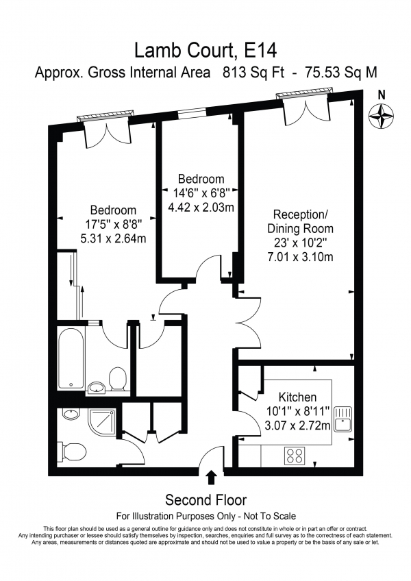 Floor Plan Image for 2 Bedroom Flat to Rent in Lamb Court Narrow Street Limehouse