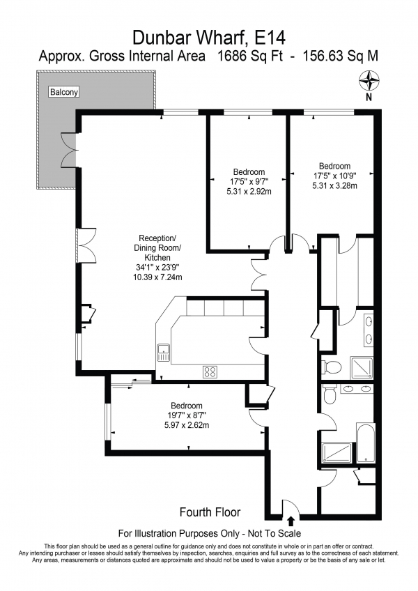 Floor Plan Image for 3 Bedroom Apartment to Rent in Dunbar Wharf Narrow Street Limehouse